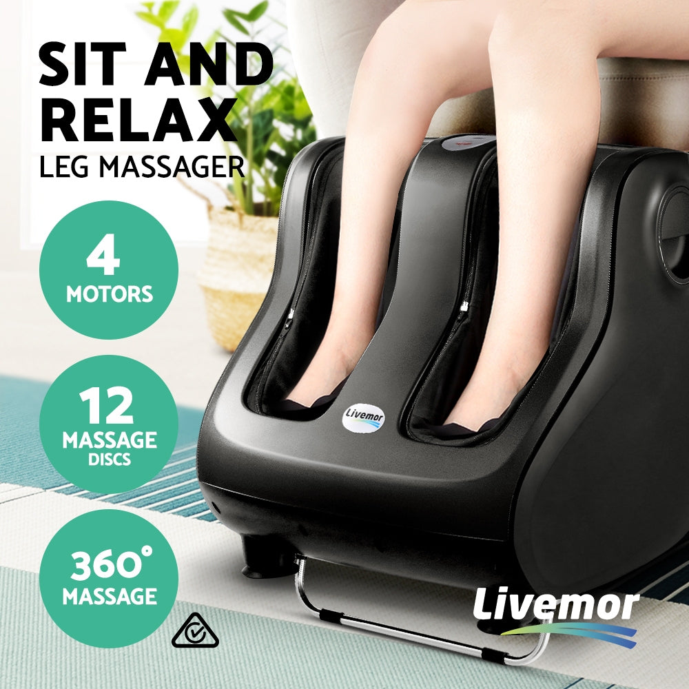 Foot Massager Shiatsu Massagers Electric Roller Calf Leg Kneading Black By Livemor