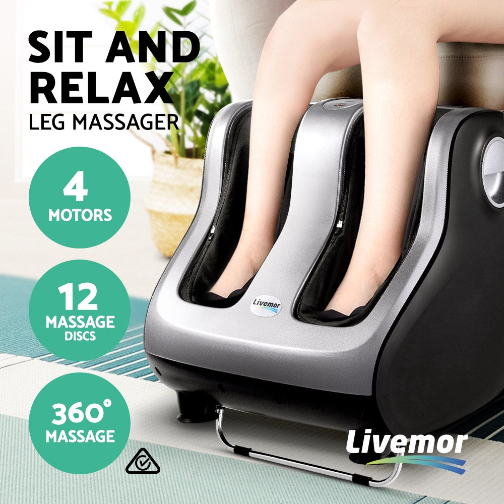 Foot Massager Shiatsu Massagers Electric Roller Calf Leg Kneading Silver By Livemor
