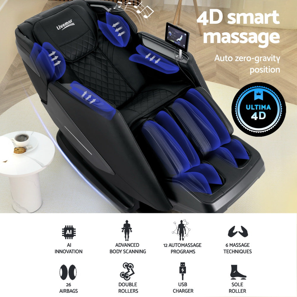 4D Massage Chair Electric Recliner Home Massager Black By Livemor