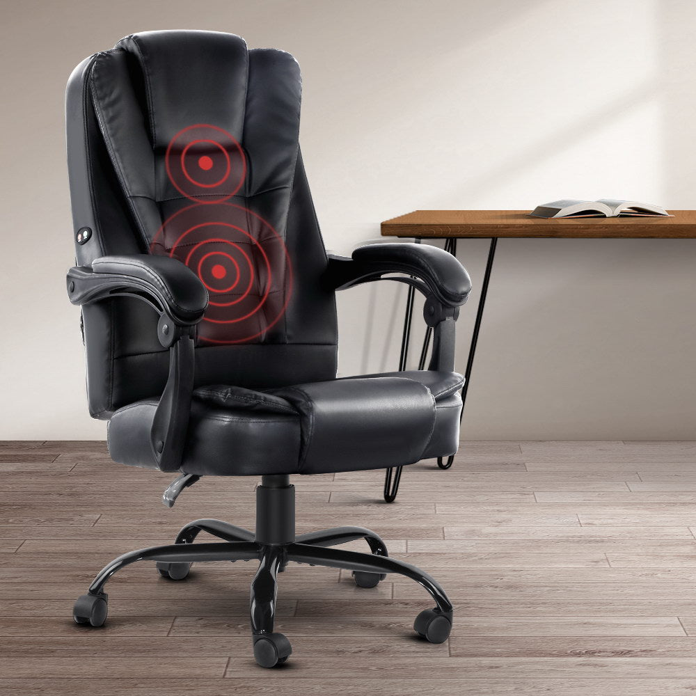Massage Office Chair Executive Computer Gaming Chairs Black PU Leather By Artiss