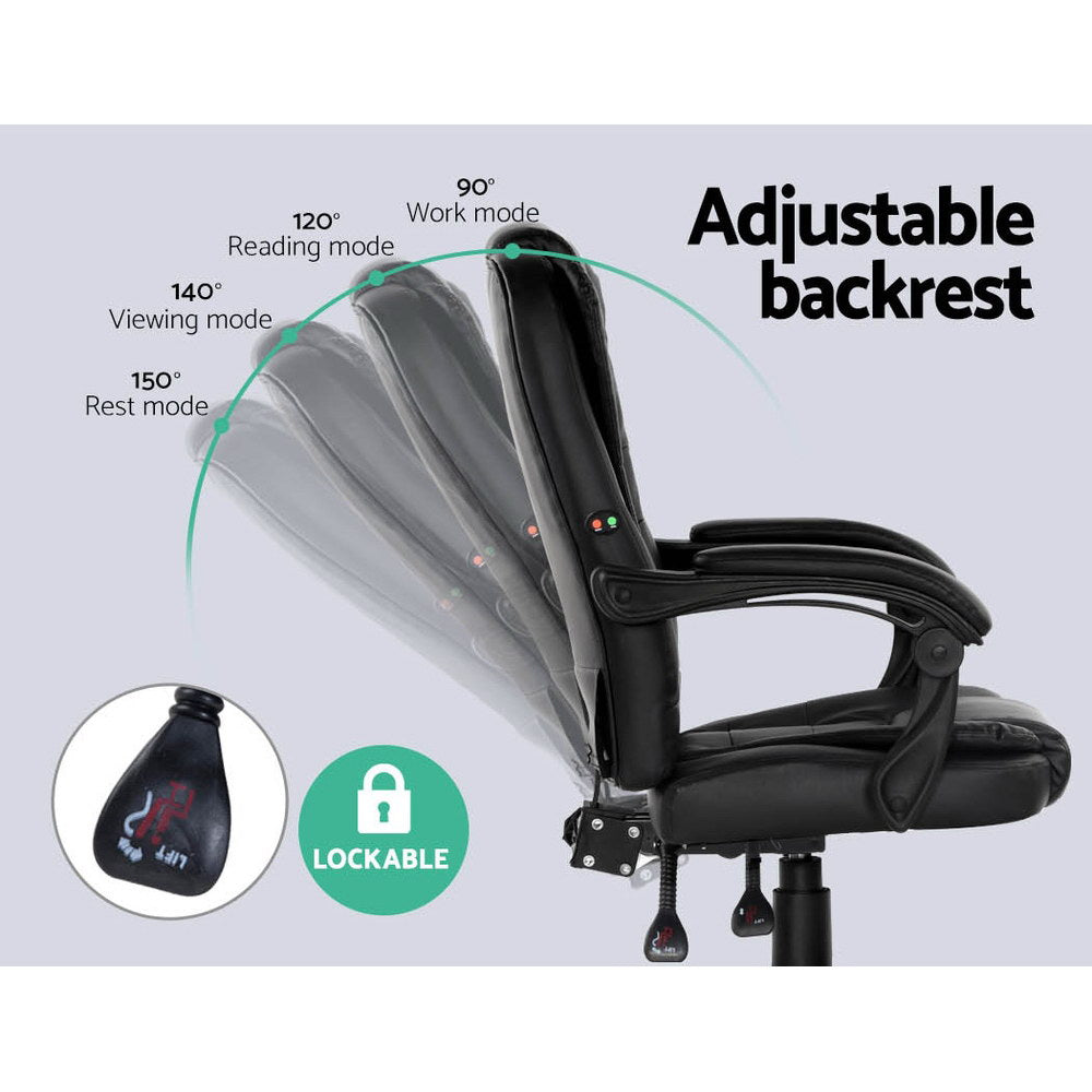 Massage Office Chair Executive Computer Gaming Chairs Black PU Leather By Artiss