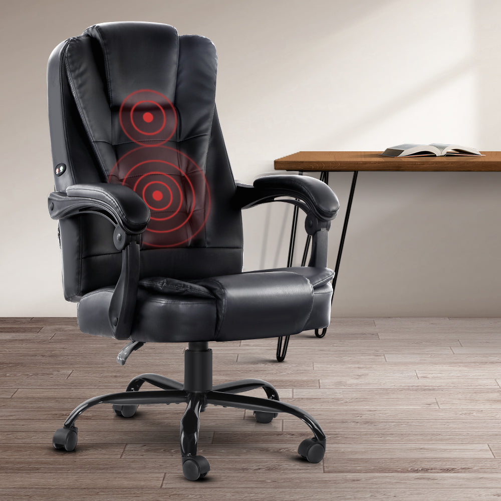 Massage Office Chair Executive Computer Gaming Chairs Black PU Leather By Artiss