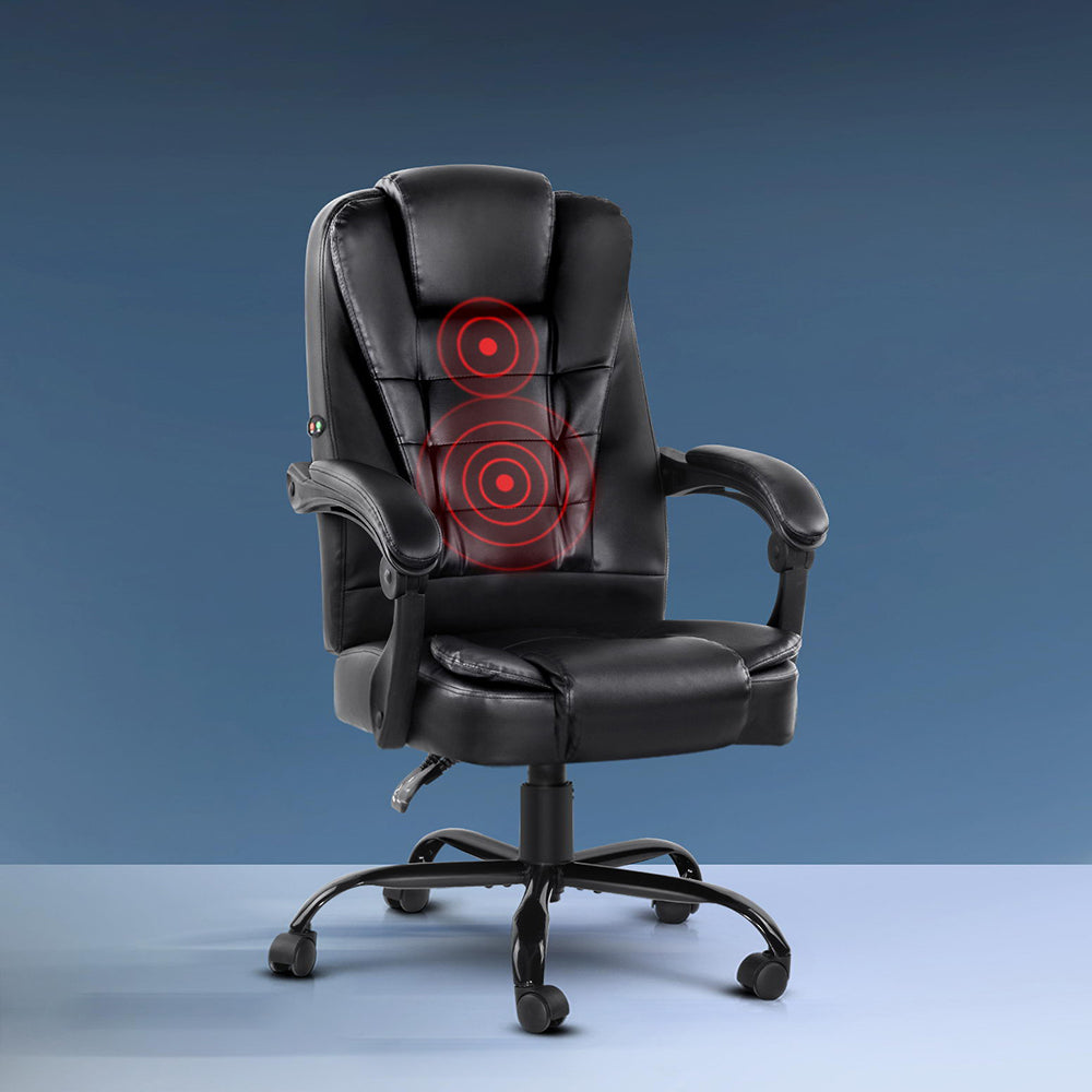Massage Office Chair Executive Computer Gaming Chairs Black PU Leather By Artiss
