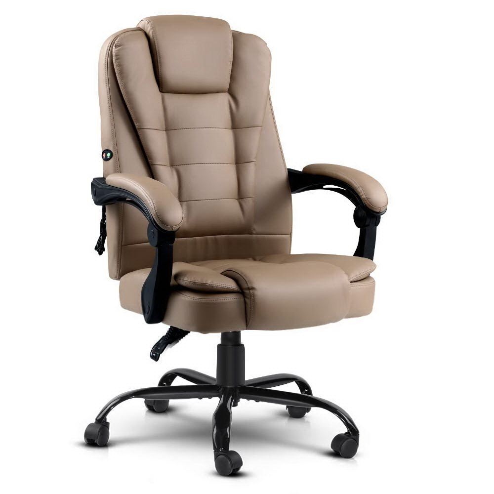 Massage Office Chair Executive Computer Gaming Chairs Brown PU Leather Espresso By Artiss