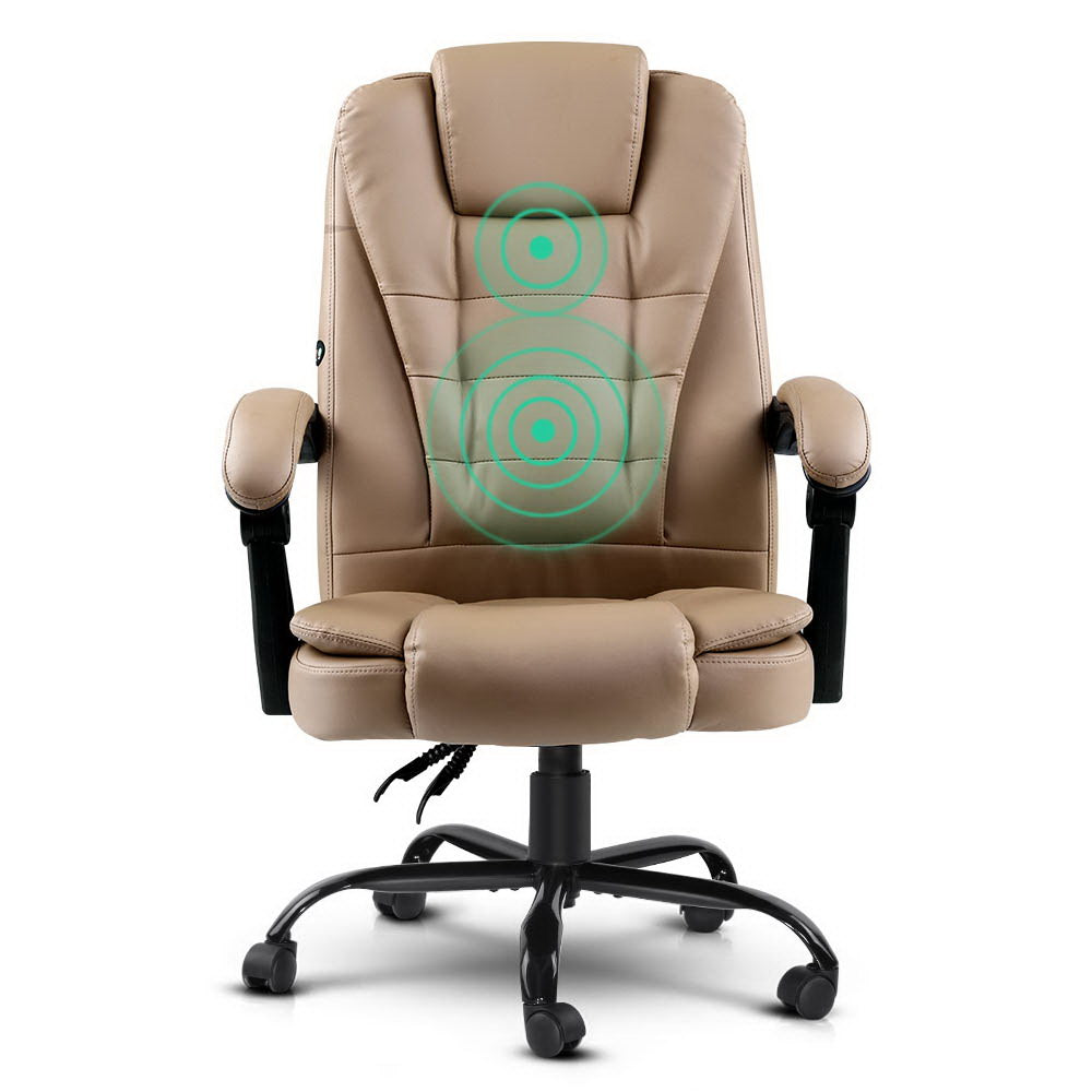 Massage Office Chair Executive Computer Gaming Chairs Brown PU Leather Espresso By Artiss