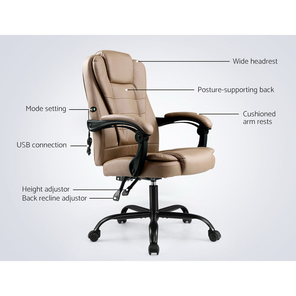 Massage Office Chair Executive Computer Gaming Chairs Brown PU Leather Espresso By Artiss