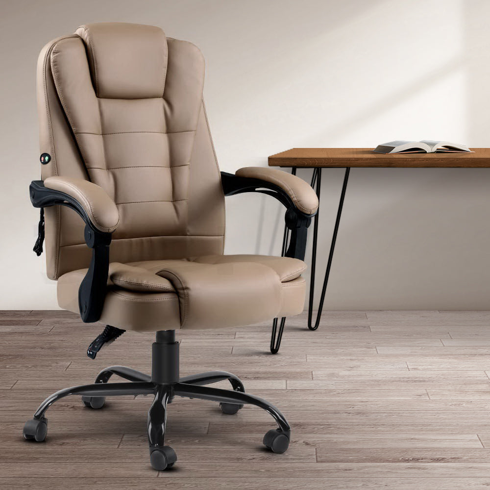 Massage Office Chair Executive Computer Gaming Chairs Brown PU Leather Espresso By Artiss