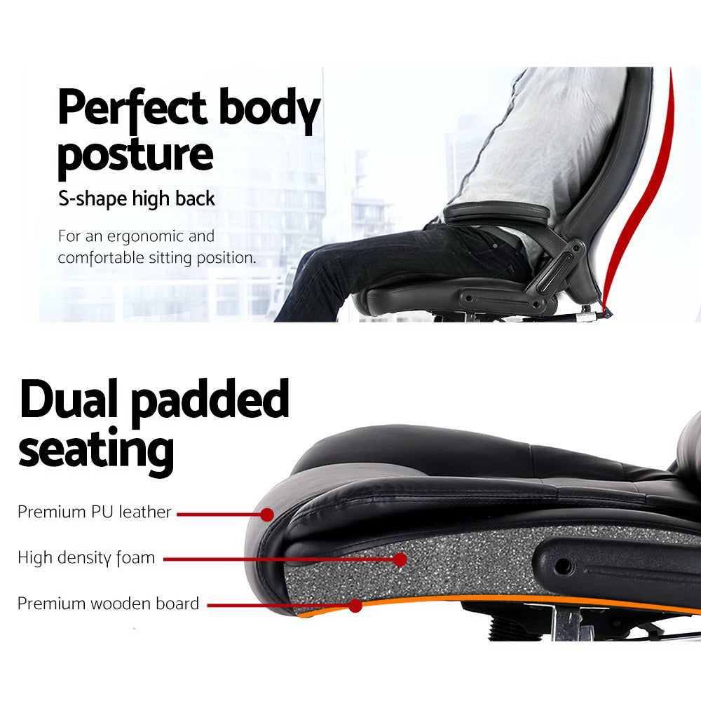 8 Point Massage Office Chair Heated Seat Recliner PU Black By Artiss