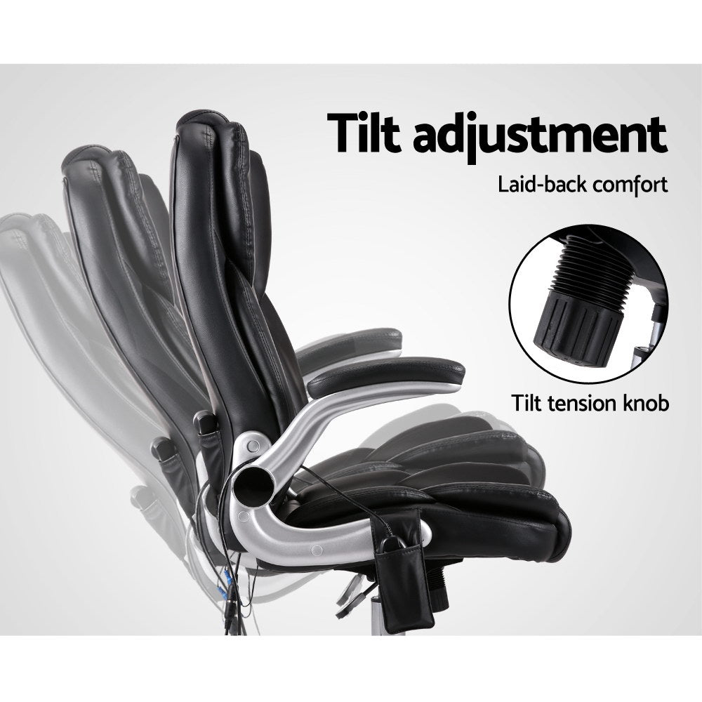 8 Point Massage Office Chair PU Leather Black By Artiss
