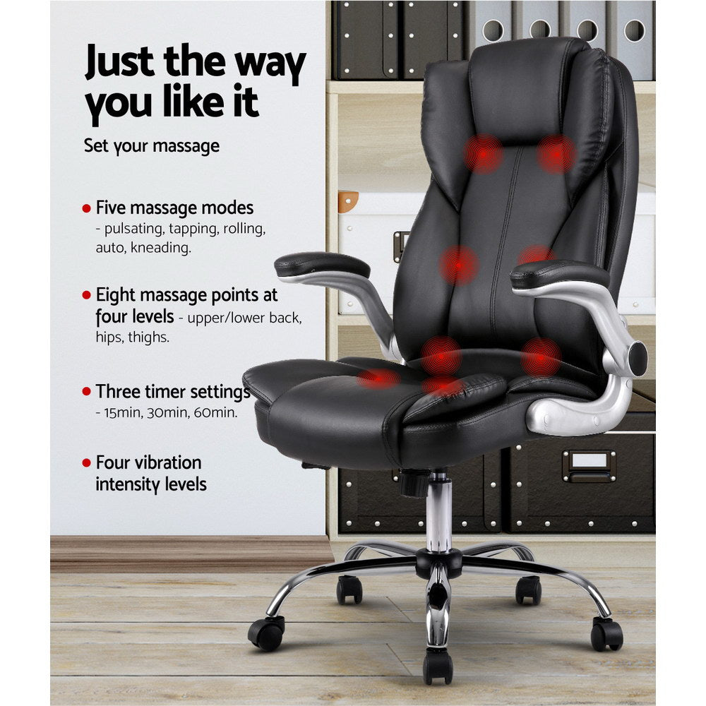 8 Point Massage Office Chair PU Leather Black By Artiss