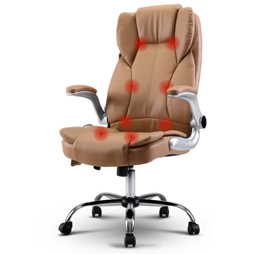 8 Point Massage Office Chair PU Leather Brown By Artiss