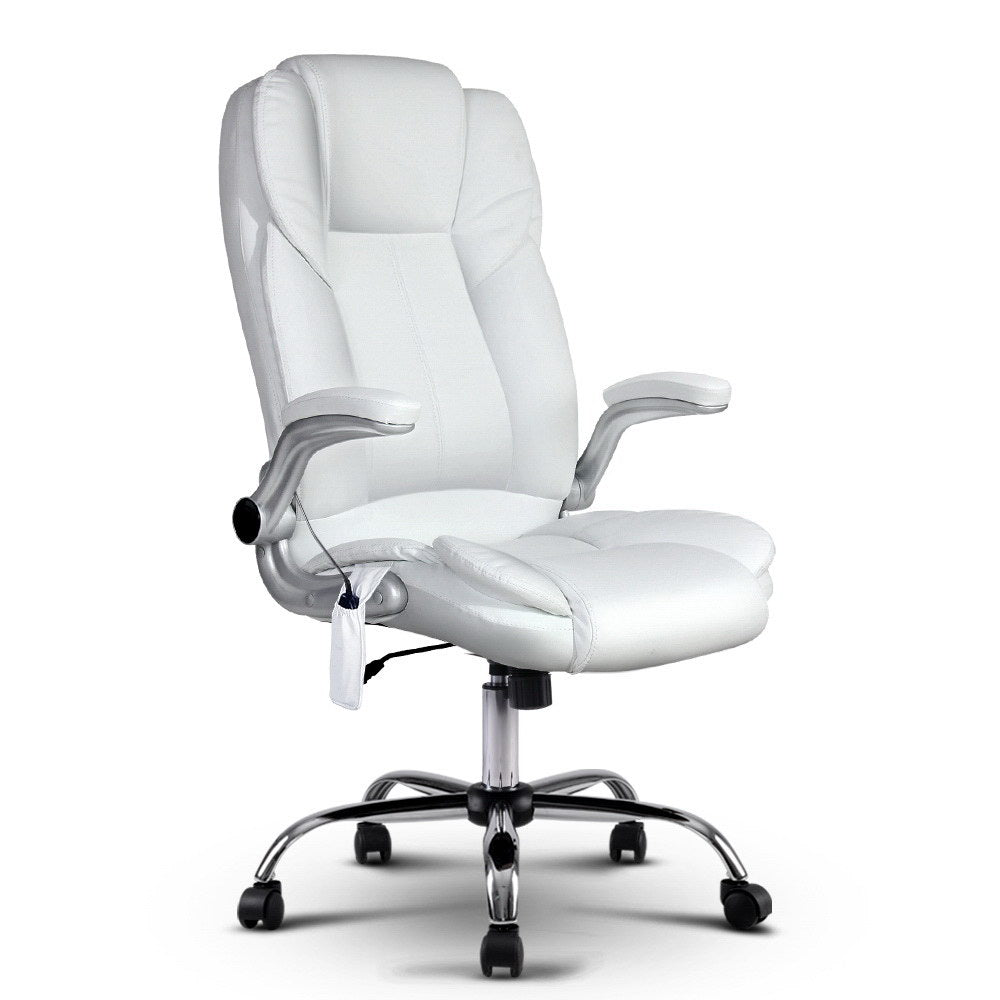 8 Point Massage Office Chair PU Leather White By Artiss
