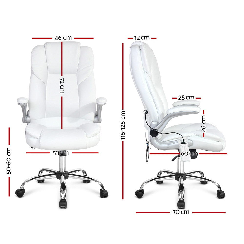 8 Point Massage Office Chair PU Leather White By Artiss
