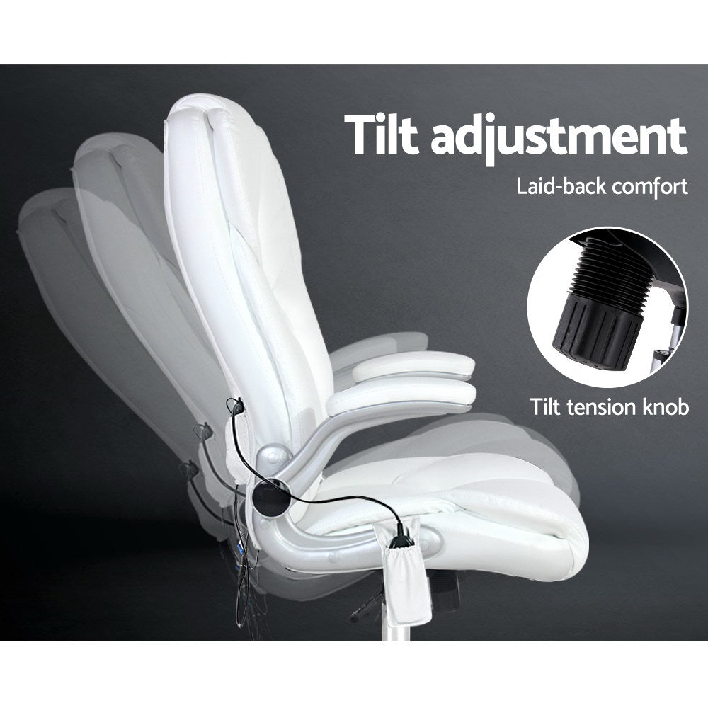 8 Point Massage Office Chair PU Leather White By Artiss