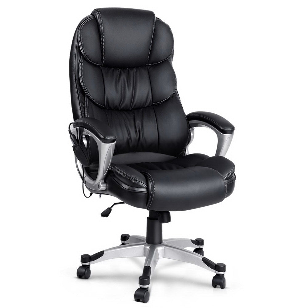 8 Point Massage Office Chair Heated Seat PU Black By Artiss