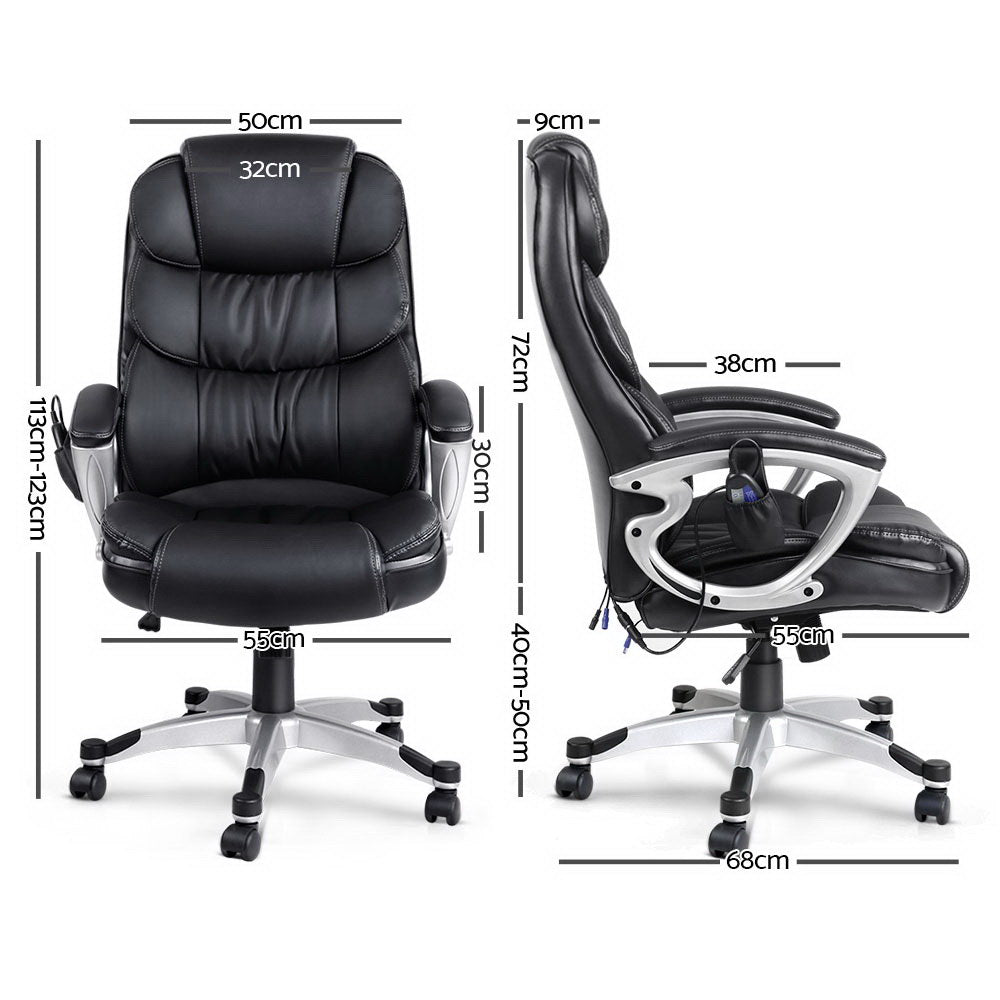 8 Point Massage Office Chair Heated Seat PU Black By Artiss