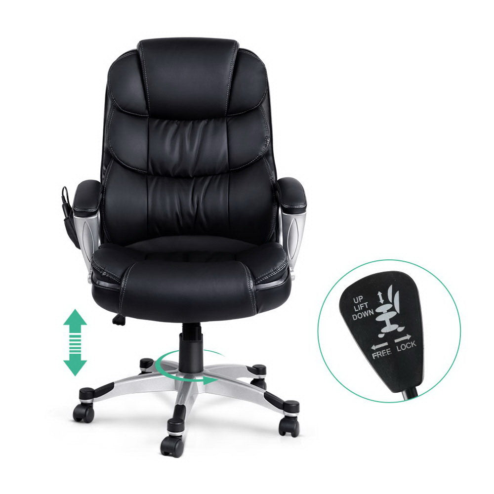 8 Point Massage Office Chair Heated Seat PU Black By Artiss