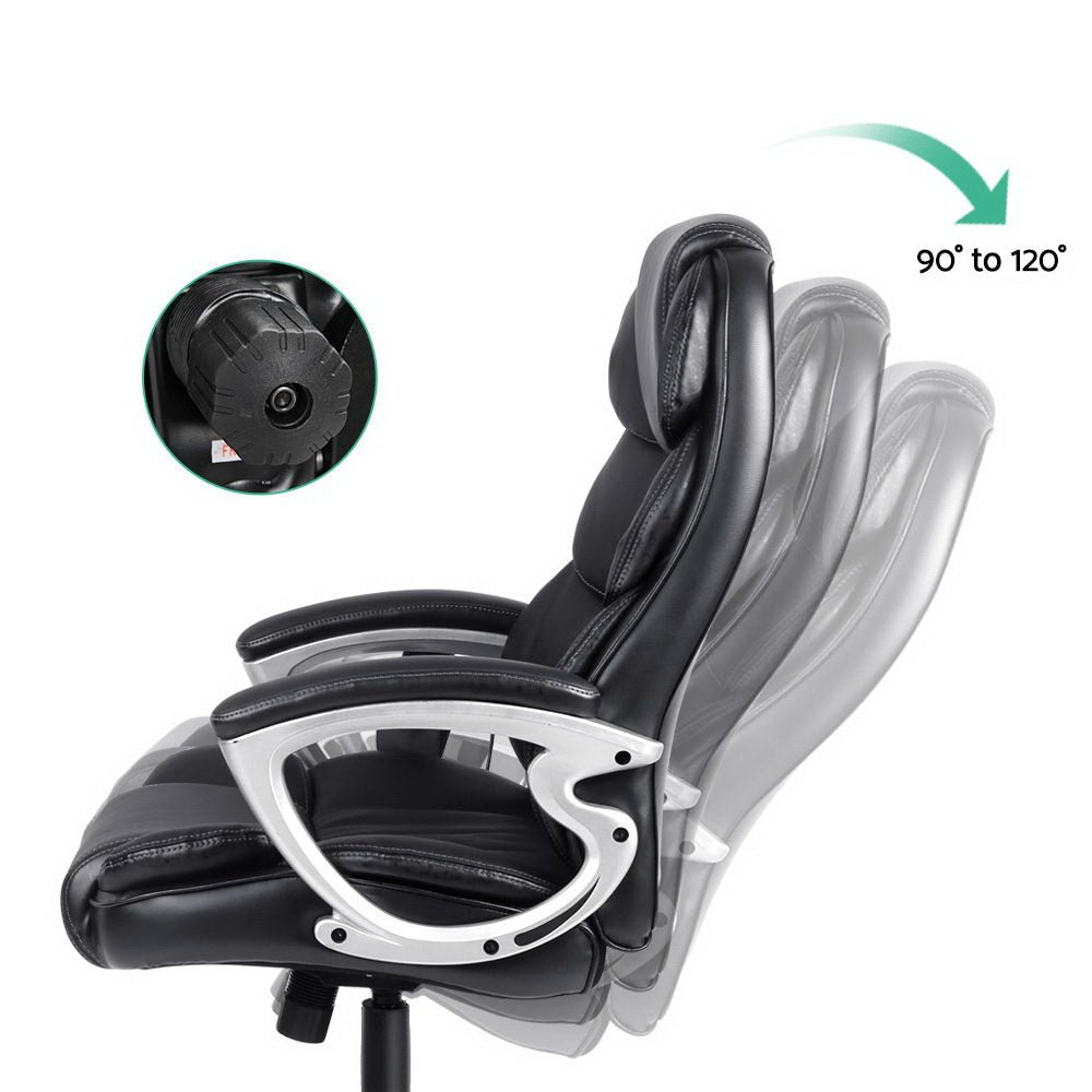 8 Point Massage Office Chair Heated Seat PU Black By Artiss