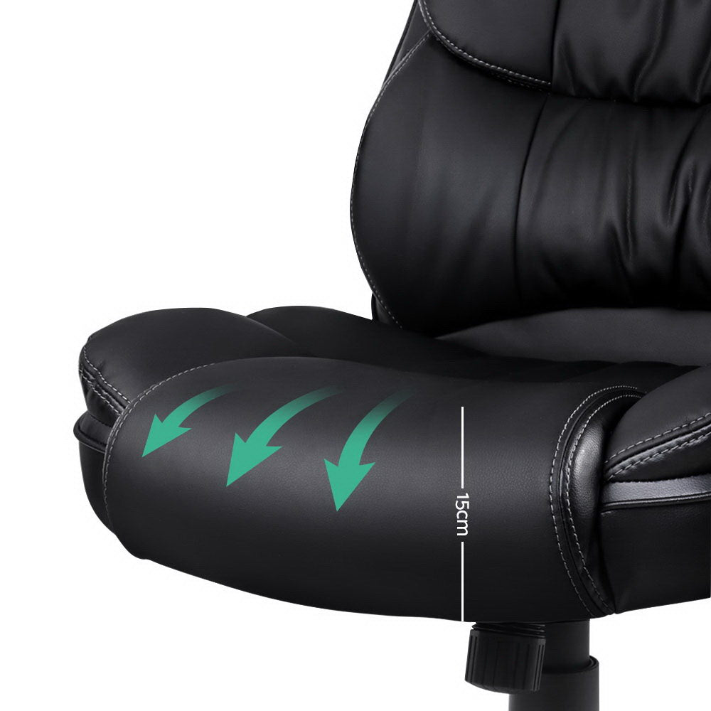 8 Point Massage Office Chair Heated Seat PU Black By Artiss