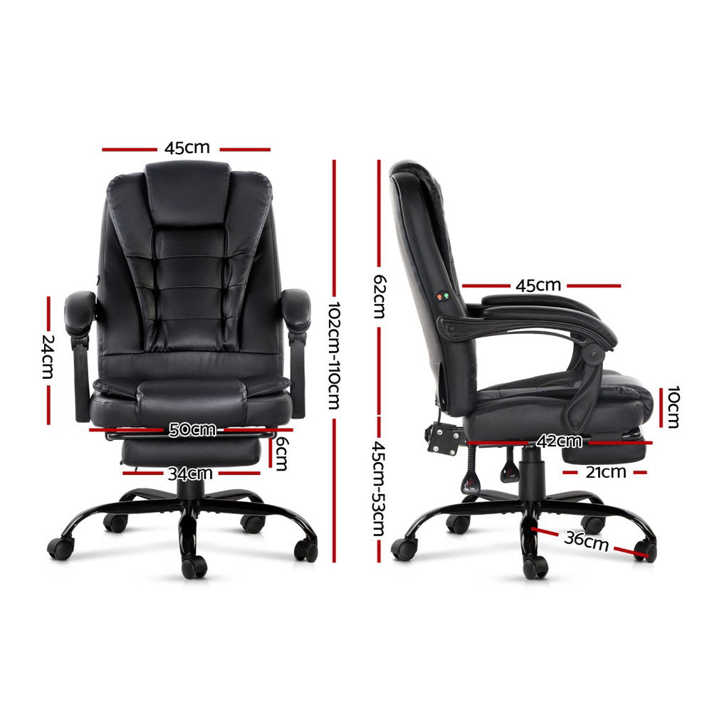 2 Point Massage Office Chair PU Leather Footrest Black By Artiss
