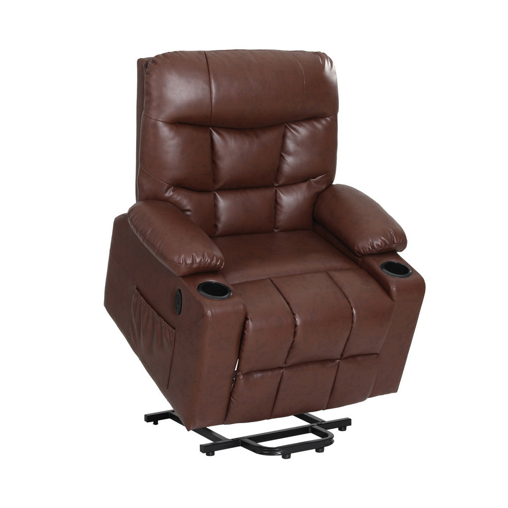 Recliner Chair Lift Assist Heated Massage Chair Leather Claude By Artiss
