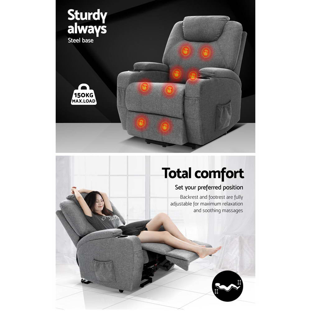 Recliner Chair Lift Assist Heated Massage Chair Velvet Milio By Artiss