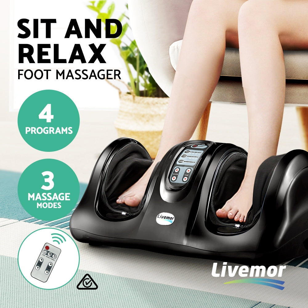 Foot Massager Shiatsu Massagers Electric Remote Roller Kneading Black By Livemor