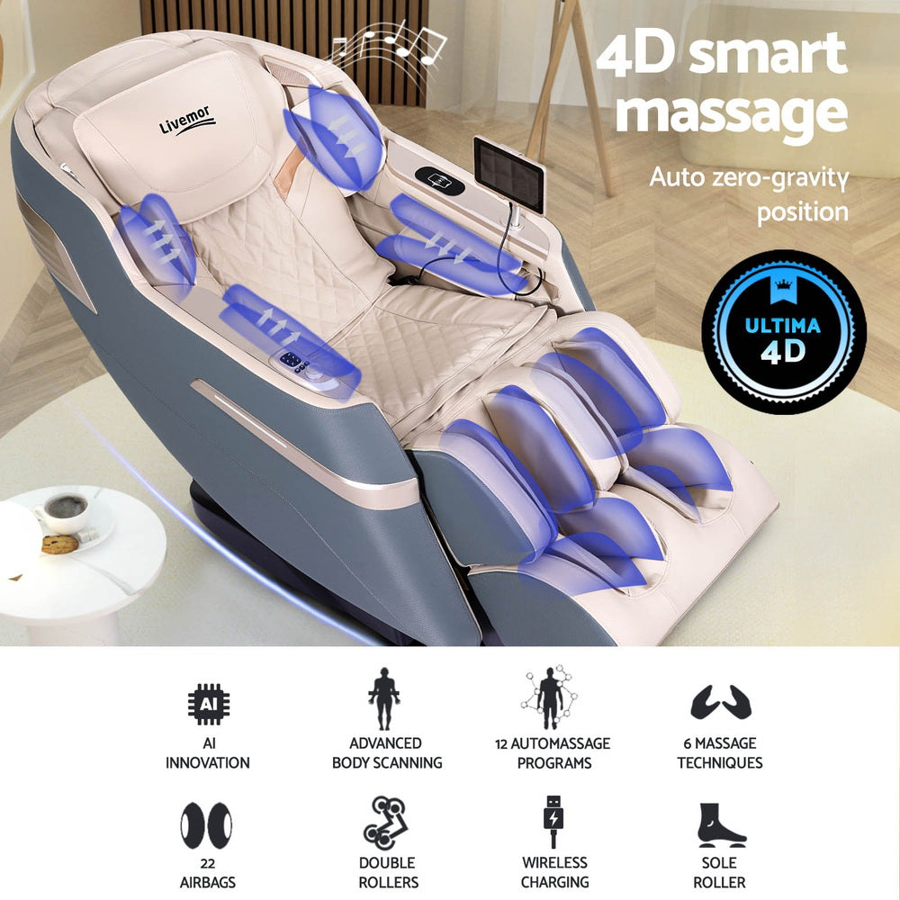 4D Massage Chair Electric Recliner Home Massager Gray Sina By Livemor