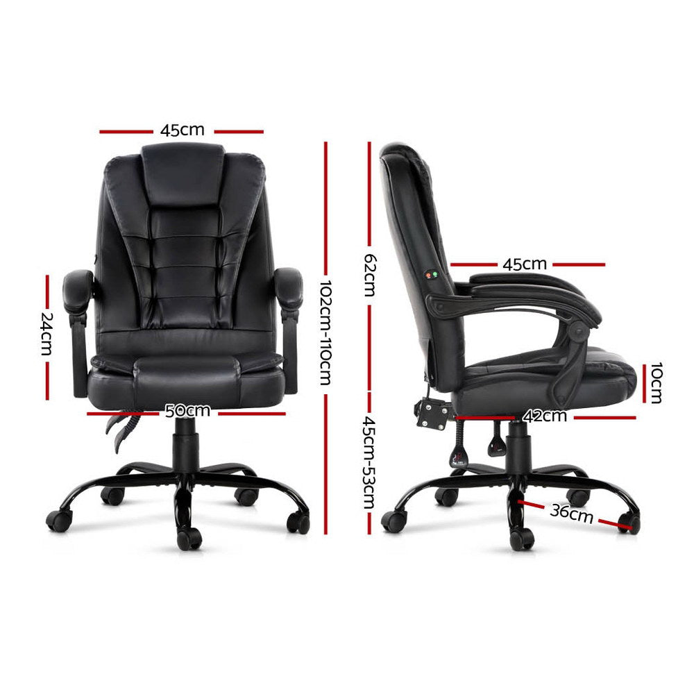 Massage Office Chair Executive Computer Gaming Chairs Black PU Leather By Artiss