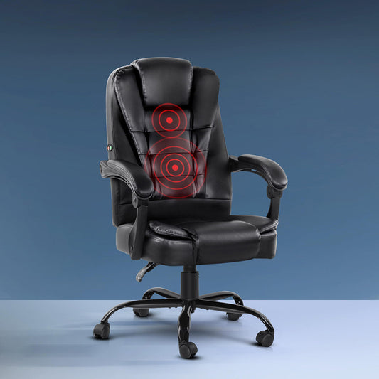Massage Office Chair Executive Computer Gaming Chairs Black PU Leather By Artiss