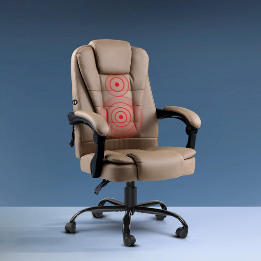 Massage Office Chair Executive Computer Gaming Chairs Brown PU Leather Espresso By Artiss