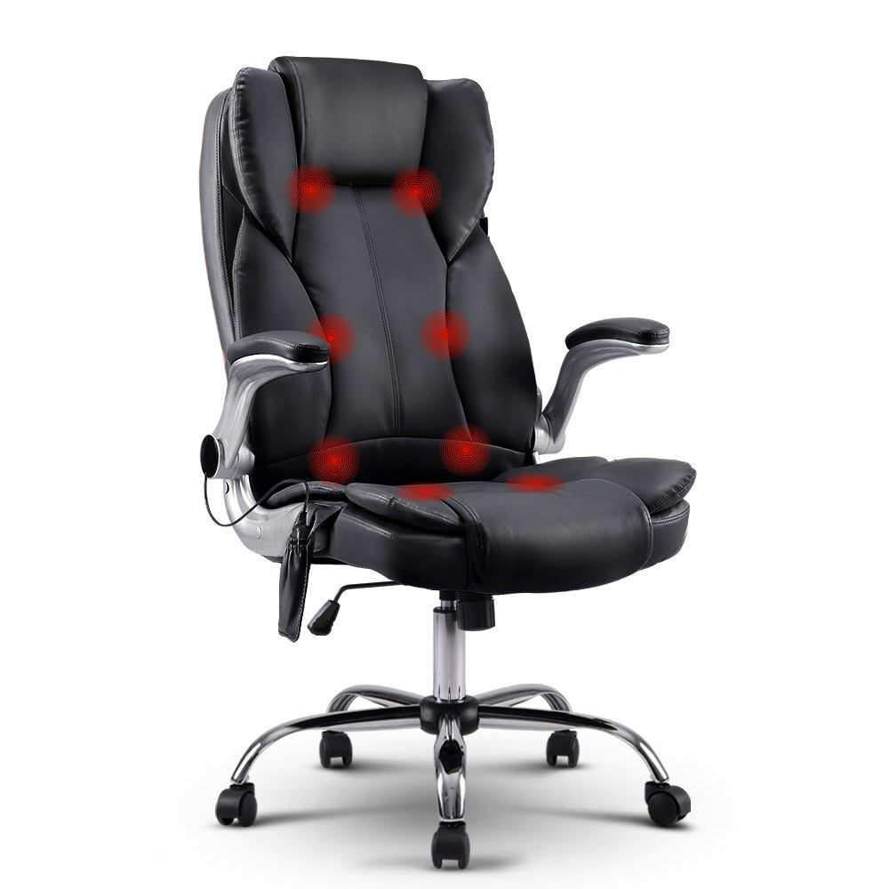 8 Point Massage Office Chair PU Leather Black By Artiss