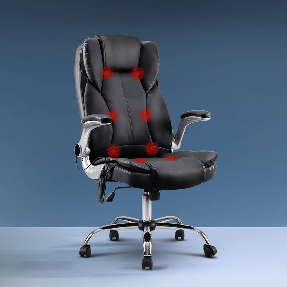 8 Point Massage Office Chair PU Leather Black By Artiss