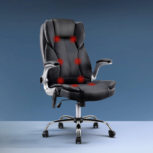 8 Point Massage Office Chair PU Leather Black By Artiss