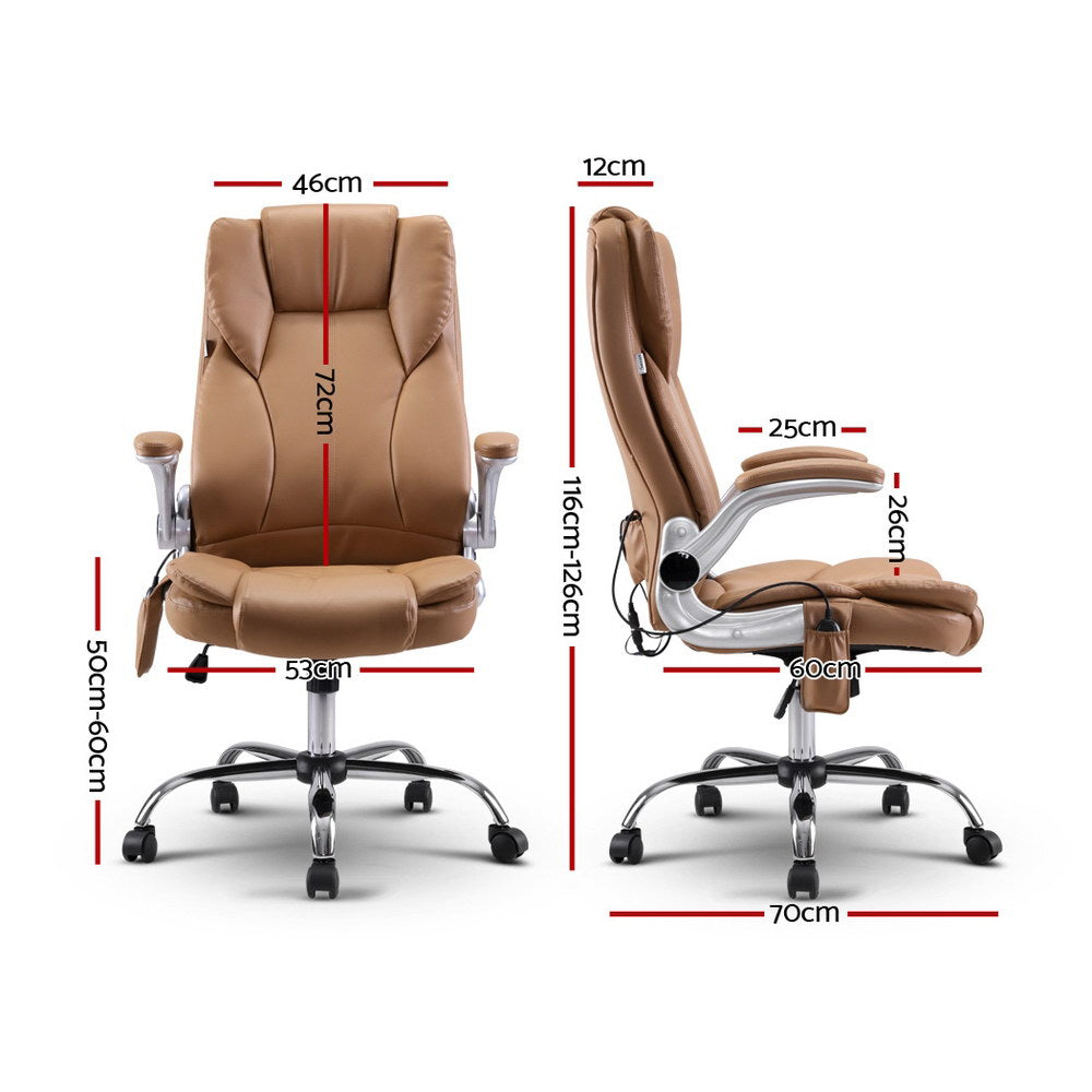 8 Point Massage Office Chair PU Leather Brown By Artiss