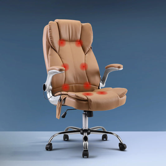 8 Point Massage Office Chair PU Leather Brown By Artiss