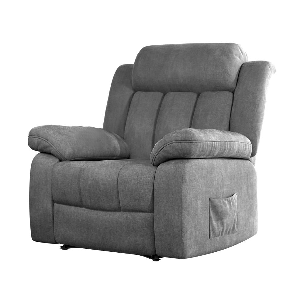 Recliner Chair Electric Massage Chair Velvet Lounge Sofa Heated Grey By Artiss