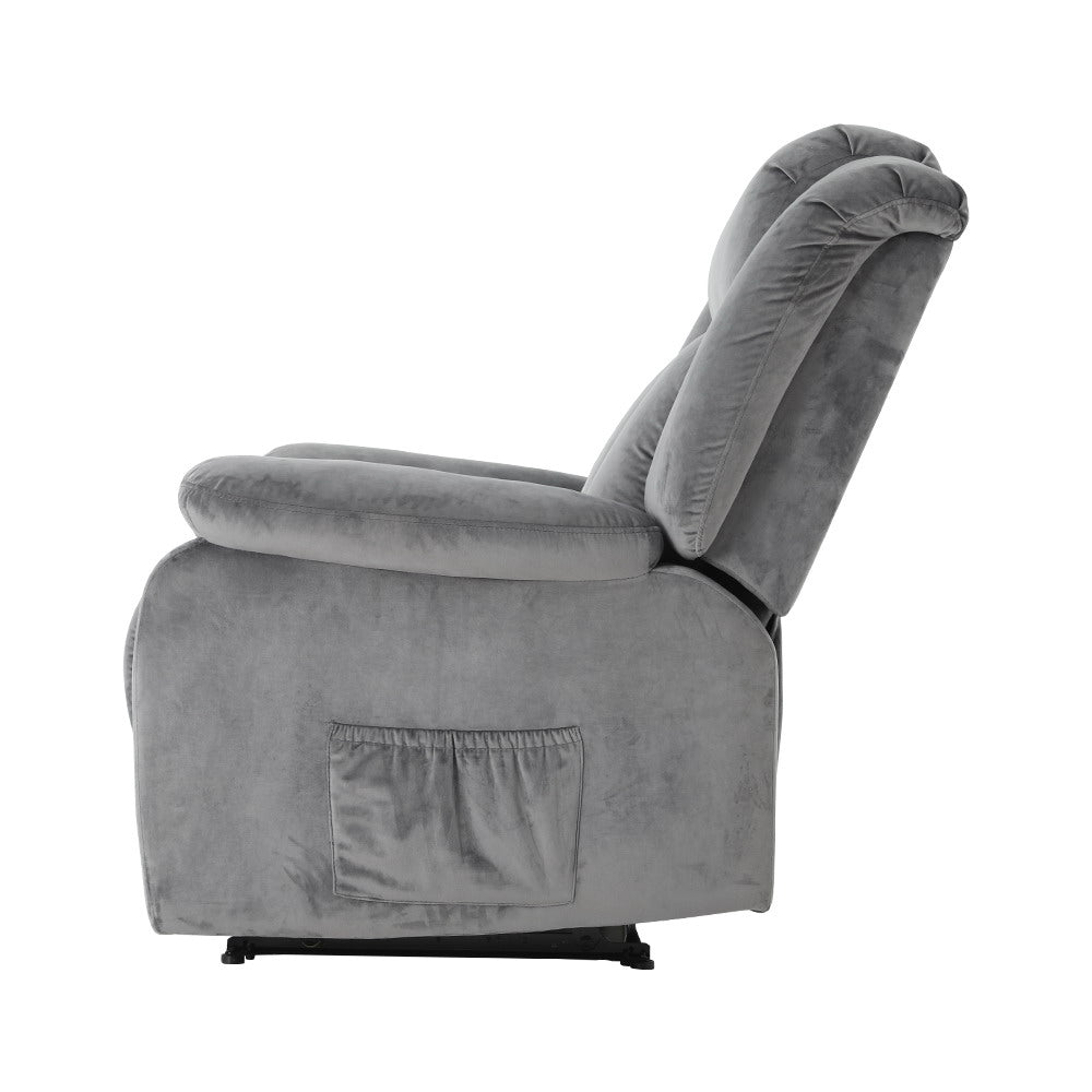 Recliner Chair Electric Massage Chair Velvet Lounge Sofa Heated Grey By Artiss