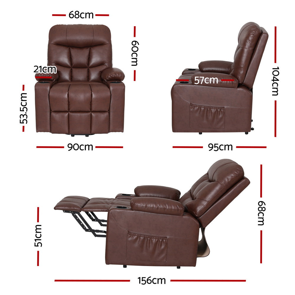 Recliner Chair Lift Assist Heated Massage Chair Leather Claude By Artiss
