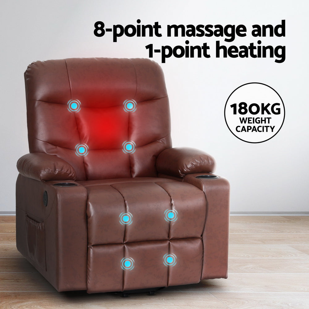 Recliner Chair Lift Assist Heated Massage Chair Leather Claude By Artiss