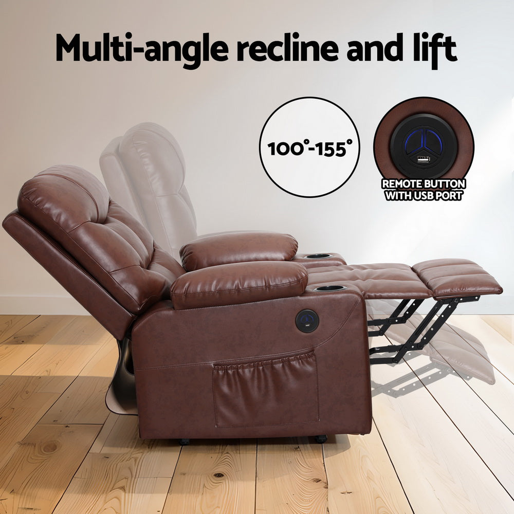 Recliner Chair Lift Assist Heated Massage Chair Leather Claude By Artiss