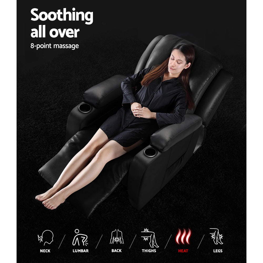 Recliner Chair Electric Heated Massage Chairs Faux Leather Cabin By Artiss