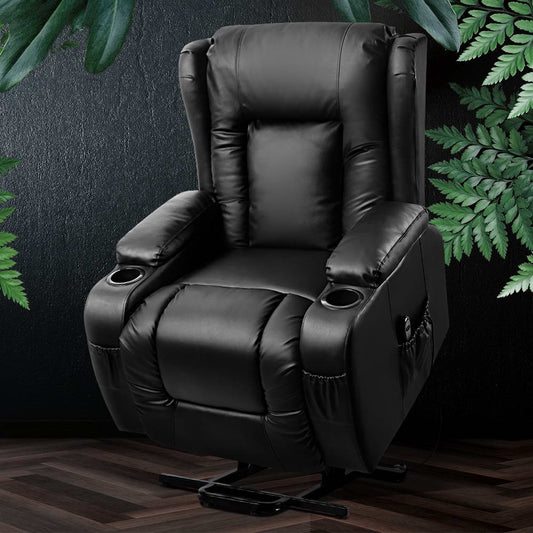 Recliner Chair Lift Assist Heated Massage Chair Leather Rukwa By Artiss