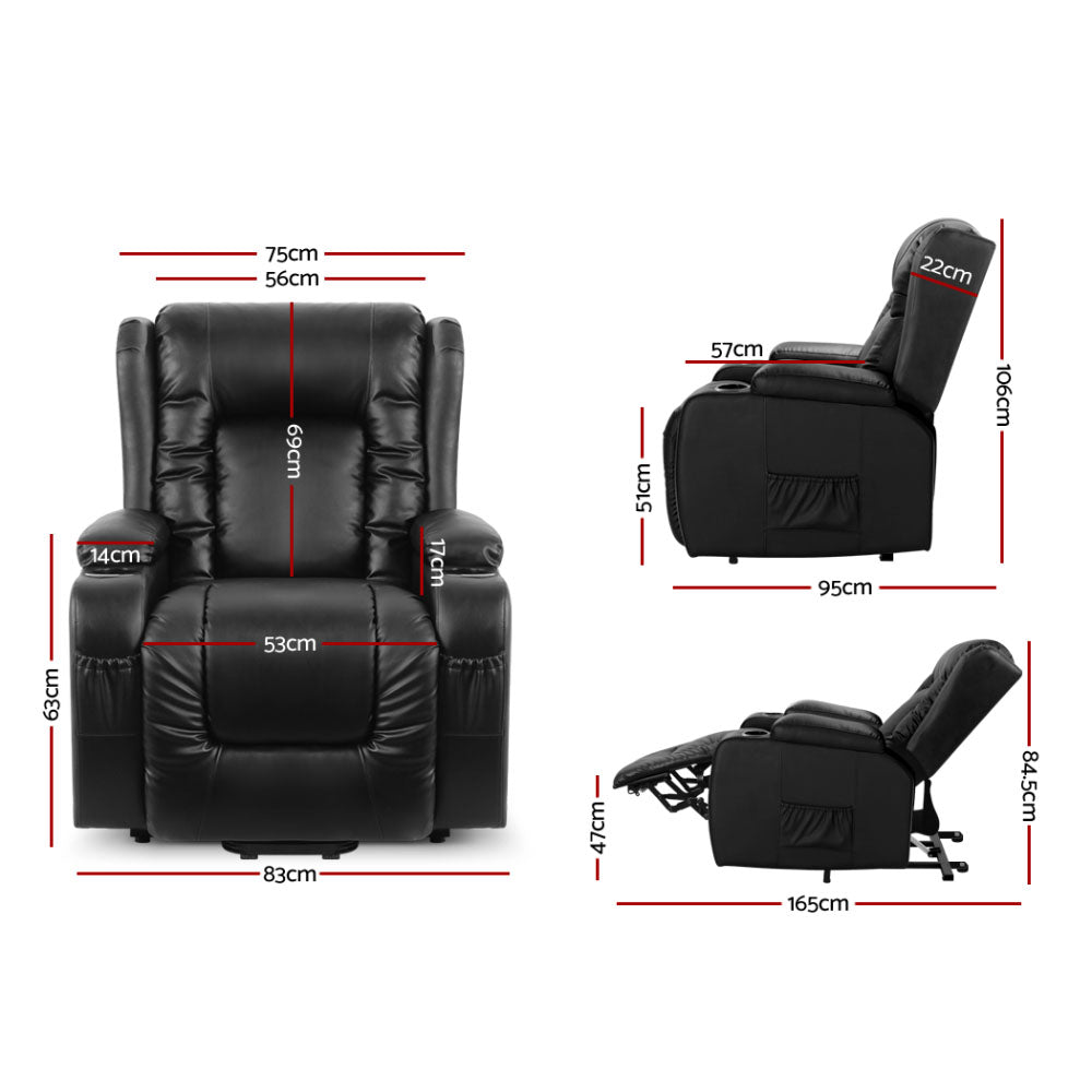 Recliner Chair Lift Assist Heated Massage Chair Leather Rukwa By Artiss