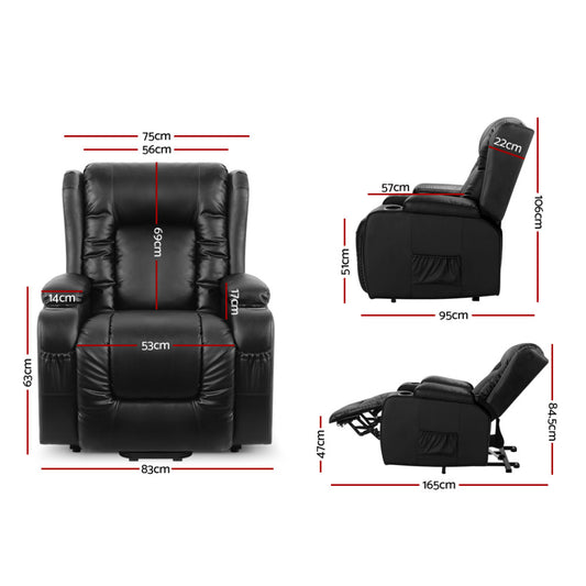 Recliner Chair Lift Assist Heated Massage Chair Leather Rukwa By Artiss