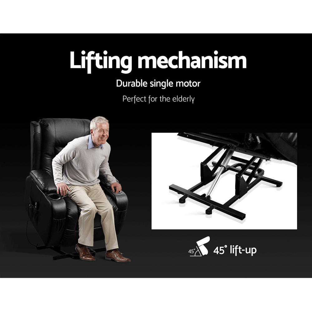 Recliner Chair Lift Assist Heated Massage Chair Leather Rukwa By Artiss