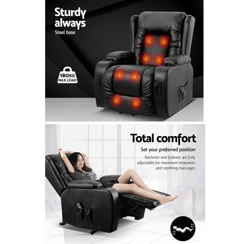 Recliner Chair Lift Assist Heated Massage Chair Leather Rukwa By Artiss