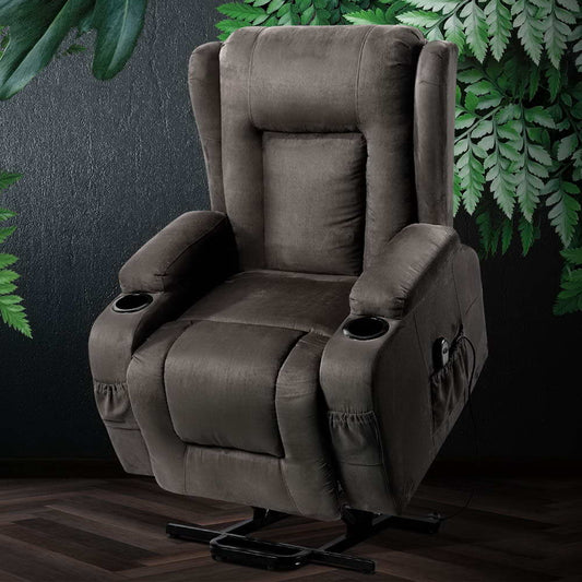 Recliner Chair Lift Assist Heated Massage Chair Velvet Rukwa By Artiss