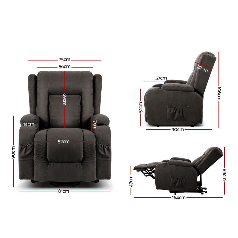 Recliner Chair Lift Assist Heated Massage Chair Velvet Rukwa By Artiss