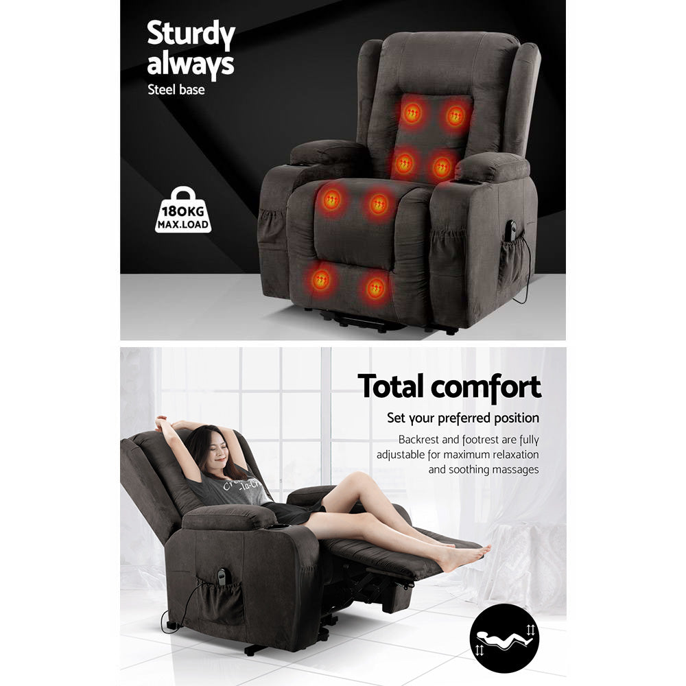 Recliner Chair Lift Assist Heated Massage Chair Velvet Rukwa By Artiss